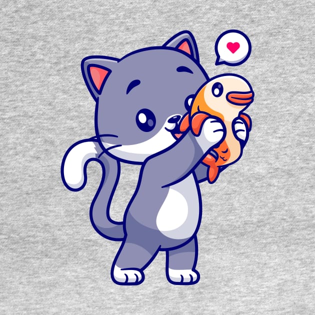 Cute Cat Holding Fish Cartoon by Catalyst Labs